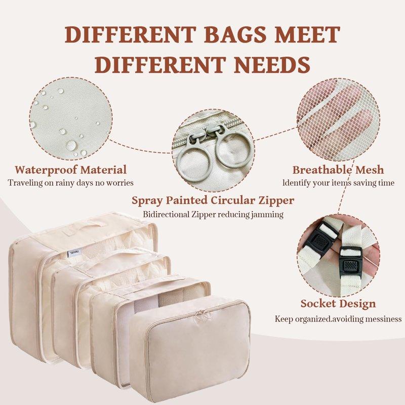 Packing Cubes - 9 PCS Travel Pouch Set Compression Bags For Travel Suitcase Essentials Organizer Bags Set Beige