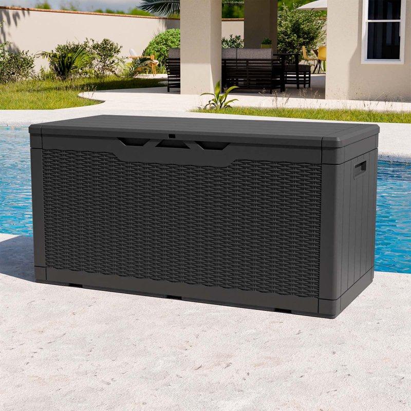 Patiowell 100 Gallon Resin Deck Box Large Outdoor Storage Box with Padlock for Patio Furniture Black