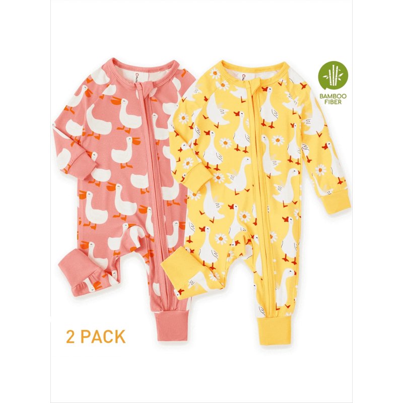 PatPat Baby Girl Clothes Bamboo Baby Pajamas Zip Long Sleeve Snug Fit Baby Girl Gifts Newborn Infant Boys Girls Sleepwear 2Pack 0-3 Months
