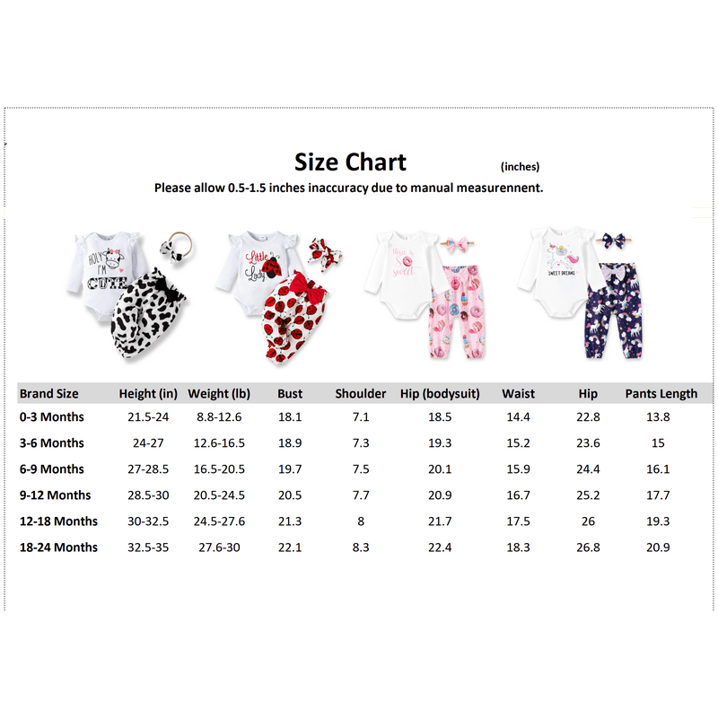 PatPat Newborn Baby Girl Clothes Long Sleeve Romper Bodysuit And Pants Outfit Set 3-6 Months