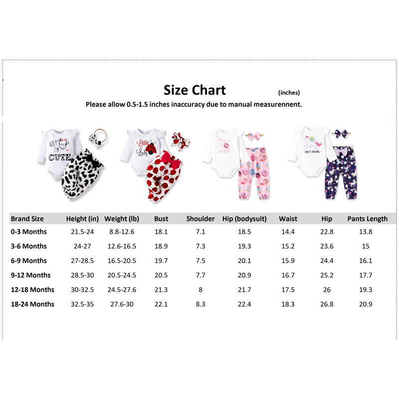 PatPat Newborn Baby Girl Clothes Long Sleeve Romper Bodysuit And Pants Outfit Set 3-6 Months