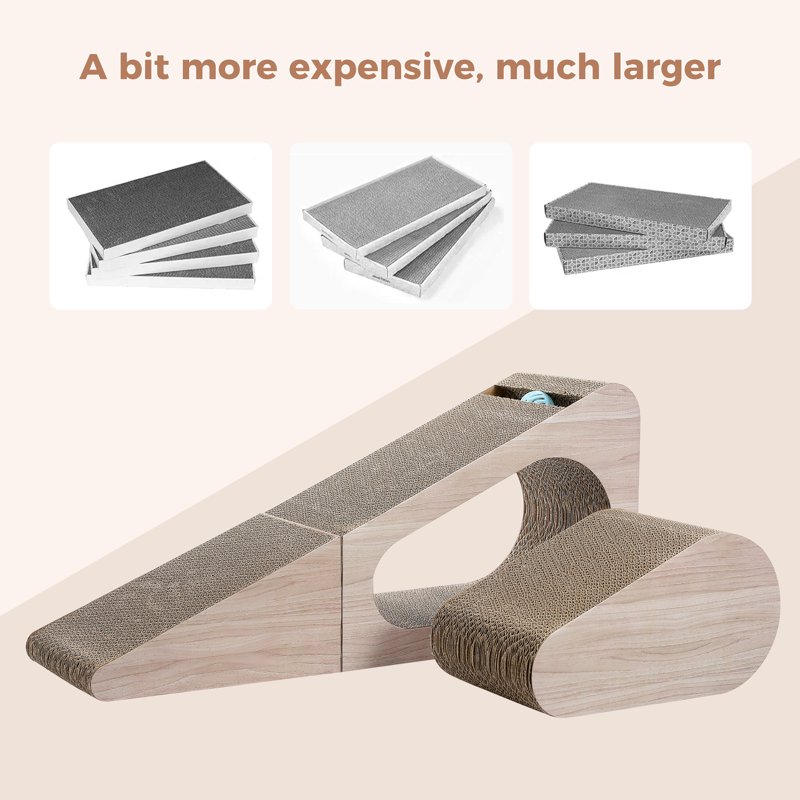 PAWZ Road 28" Cat Scratching Post 2 In 1 Large Three Sided Cat Scratcher Cardboard Cat Scracherwith Balls For Indoor Cat And Kittens