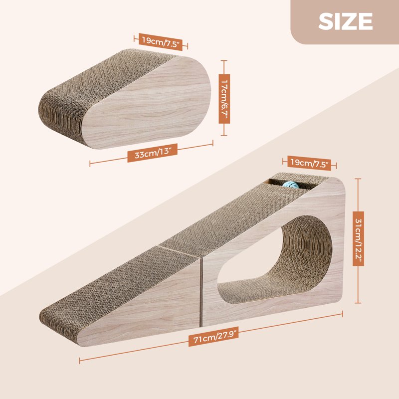 PAWZ Road 28" Cat Scratching Post 2 In 1 Large Three Sided Cat Scratcher Cardboard Cat Scracherwith Balls For Indoor Cat And Kittens