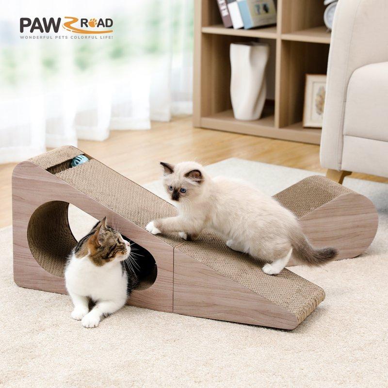 PAWZ Road 28" Cat Scratching Post 2 In 1 Large Three Sided Cat Scratcher Cardboard Cat Scracherwith Balls For Indoor Cat And Kittens