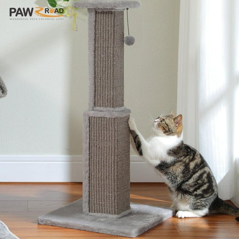 PAWZ Road 31" Natural Sisal Cat Scratching Post For Indoor Cat Scratcher With Plush Large Base Gray