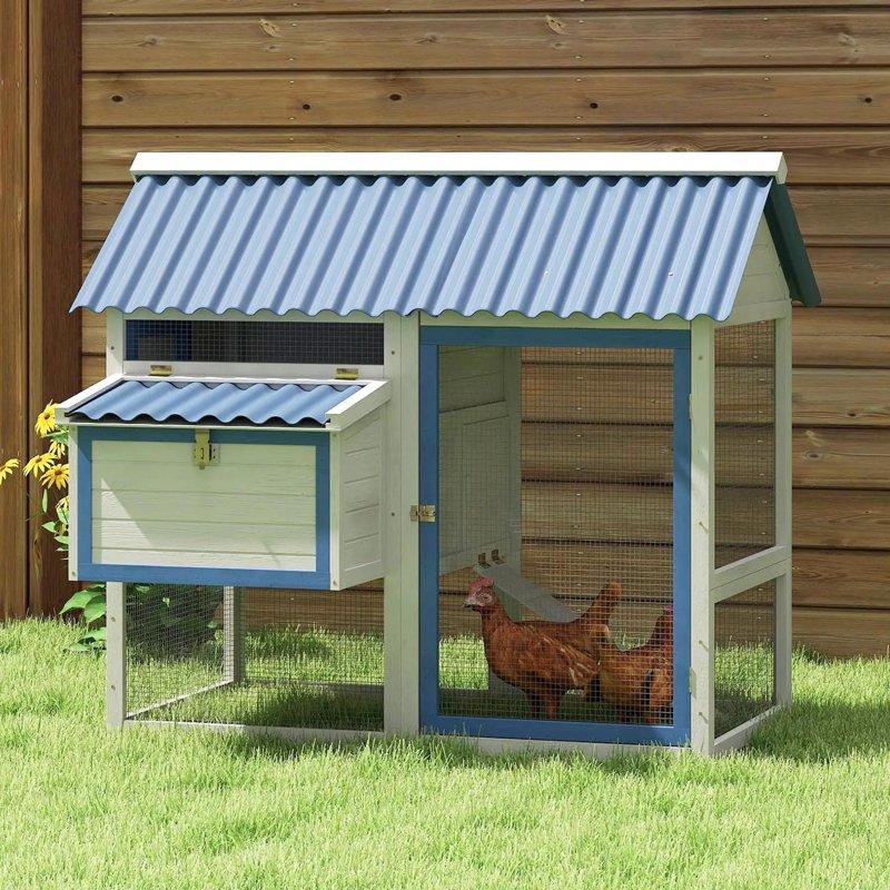 Pefilos 55" Outdoor Chicken Coop With Waterproof PVC Roof Hen House With Nesting Box For 6-8 Chickens Rabbit Cages For Removable Bottom White