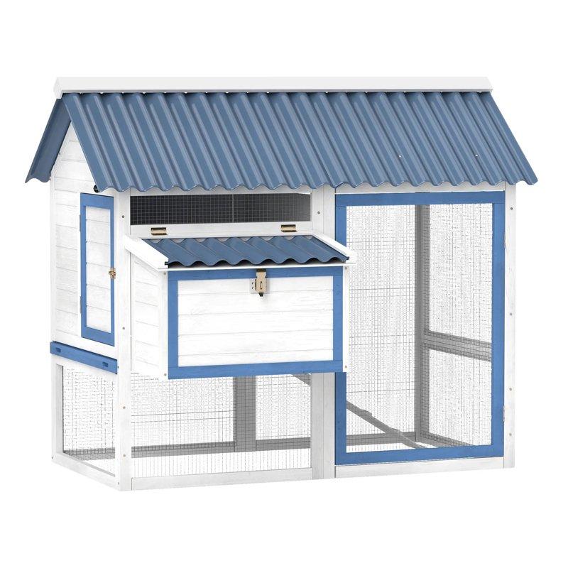 Pefilos 55" Outdoor Chicken Coop with Waterproof PVC Roof Hen House with Nesting Box for 6-8 Chickens Rabbit Cages for Removable Bottom White