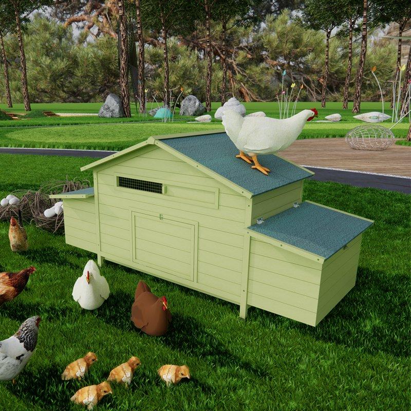 Pefilos 69" Wooden Chicken Coop Outdoor & Waterproof Guinea Pig Hutch With Egg Carton And Pull-Out Drawer Green