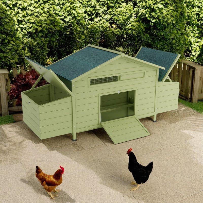 Pefilos 69" Wooden Chicken Coop Outdoor & Waterproof Guinea Pig Hutch with Egg Carton and Pull-Out Drawer Green
