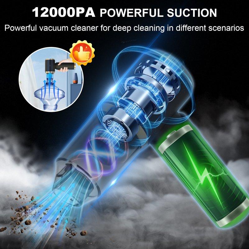 Pentantan Car Vacuum Cleaner 12000PA Powerful Sutions Cordless Handheld Vacuum 2 Speeds Lightweight Mini Vacuum Blow & Suction For Car Keyboard Home Black
