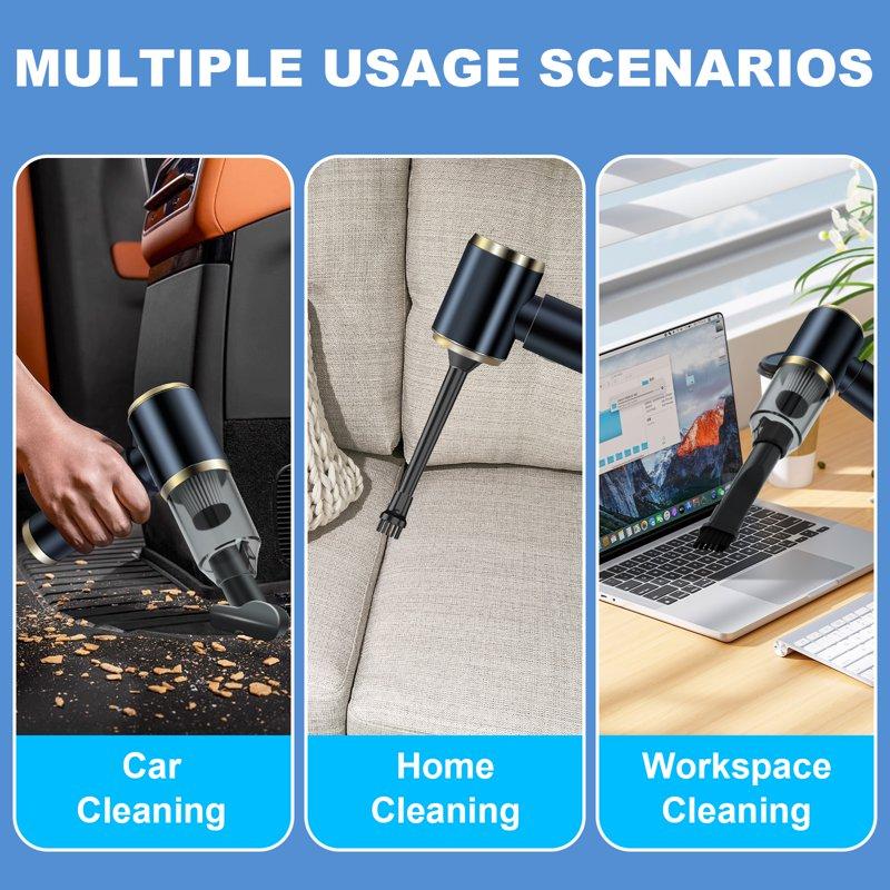 Pentantan Car Vacuum Cleaner 12000PA Powerful Sutions Cordless Handheld Vacuum 2 Speeds Lightweight Mini Vacuum Blow & Suction For Car Keyboard Home Black