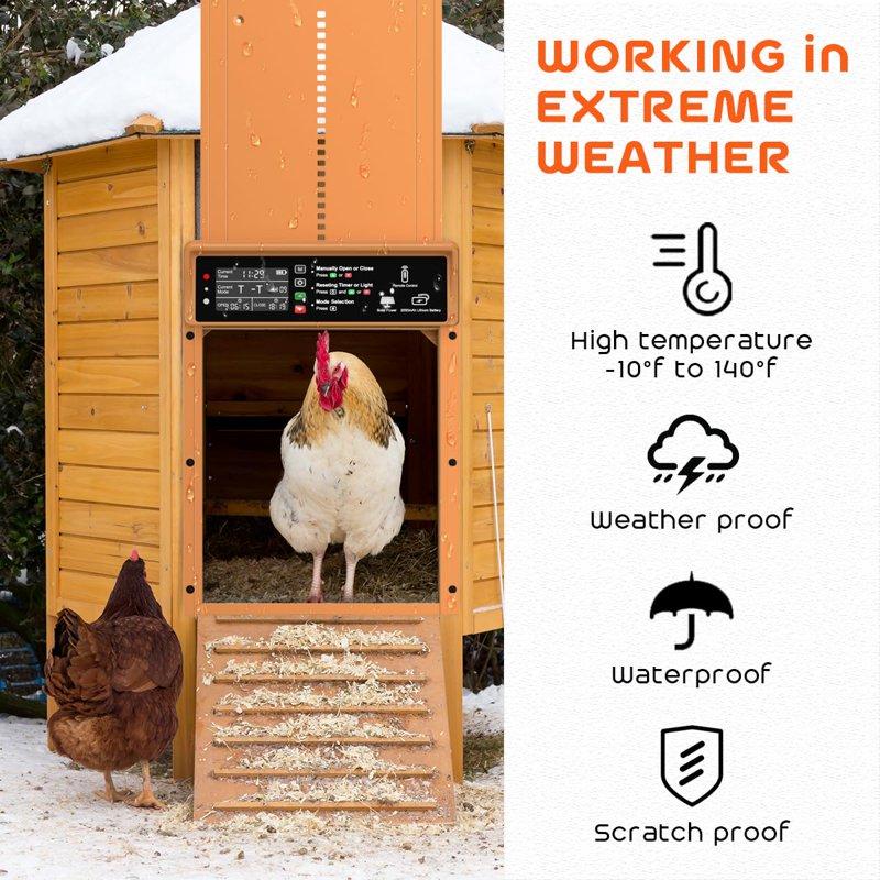 Pet Deluxe Automatic Chicken Coop Door Solar Powered Automatic Chicken Door With Timer & Light Sensor Anti-Pinch Durable Aluminum Auto Chicken Door Charge With Solar Panel & USB
