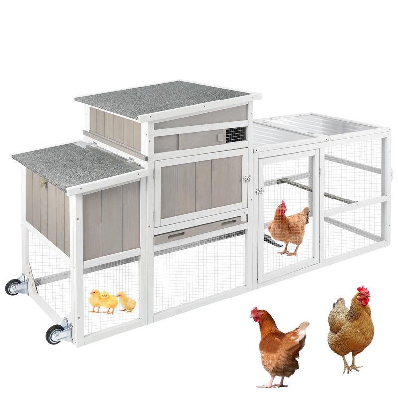 PETSCOSSET Chicken Coop Large Wooden Chicken House With Run Wheels Roof