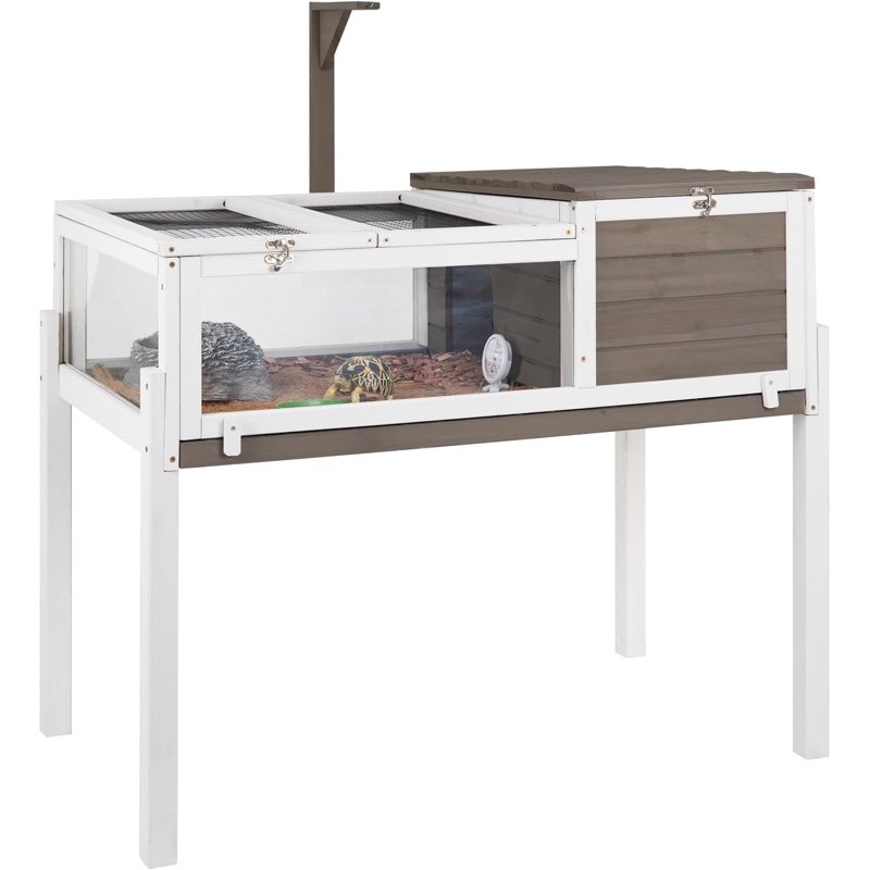 PETSCOSSET Tortoise Habitat Turtle Enclosure With Detachable Legs Wooden Indoor Reptile Cage For Small Animals With Leakproof Tray