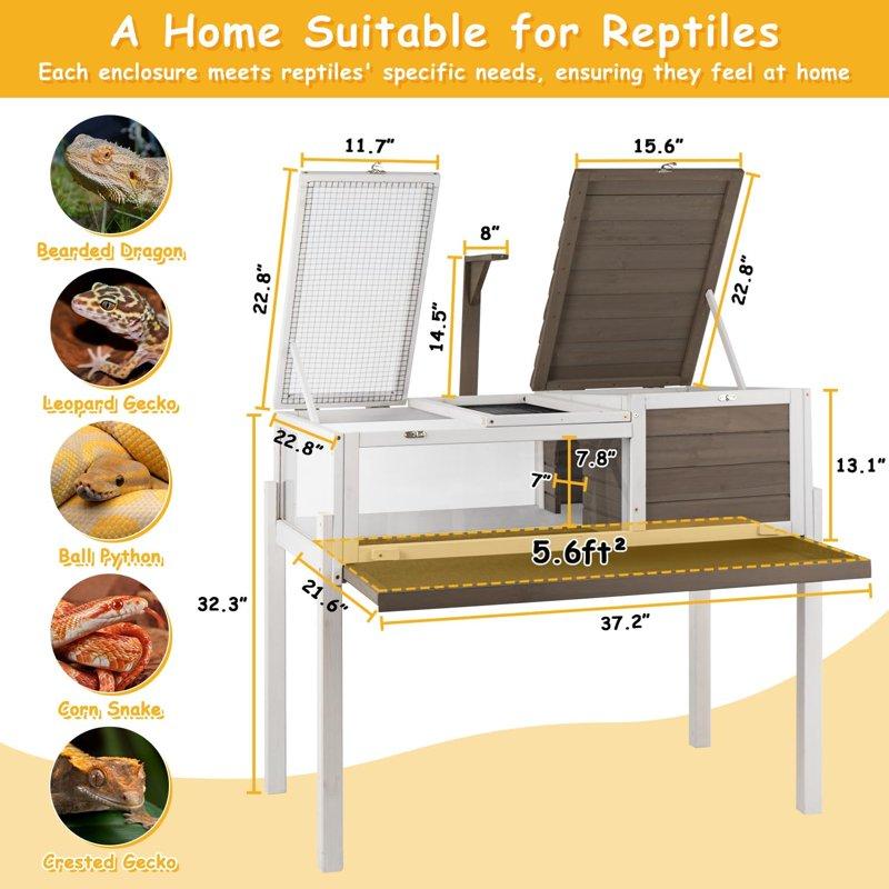 PETSCOSSET Tortoise Habitat Turtle Enclosure With Detachable Legs Wooden Indoor Reptile Cage For Small Animals With Leakproof Tray