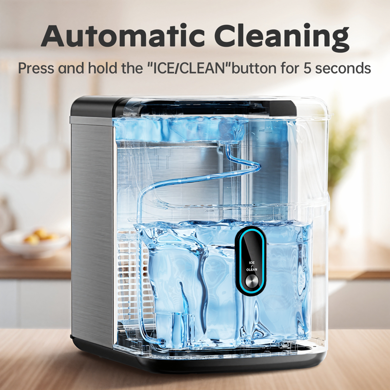 Philergo Nugget Ice Maker Countertop Pebble Ice Maker Machine With Self-Cleaning 35lbs/24hr Soft Chewable Pellet Ice Maker For Home Kitchen Stainless Steel