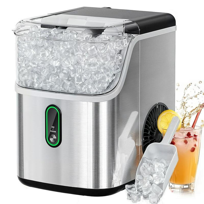 Philergo Nugget Ice Maker Countertop Pebble Ice Maker Machine with Self-Cleaning 35lbs/24hr Soft Chewable Pellet Ice Maker for Home Kitchen Stainless Steel