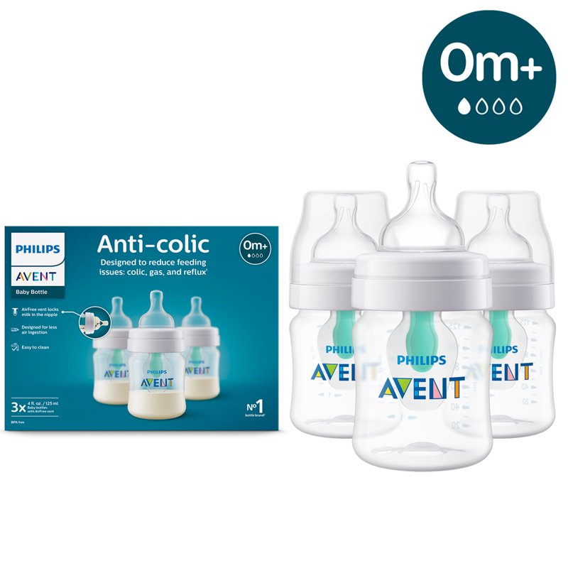 Philips Avent Anti-colic Baby Bottle With AirFree Vent 4oz 3pk Clear SCY701/93