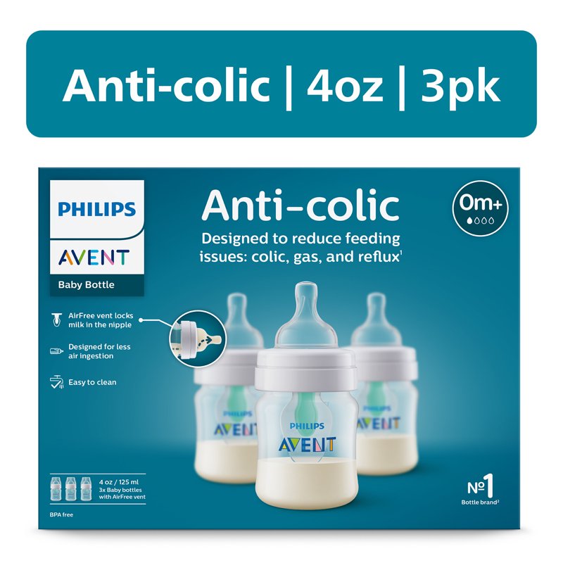 Philips Avent Anti-colic Baby Bottle with AirFree Vent 4oz 3pk Clear SCY701/93