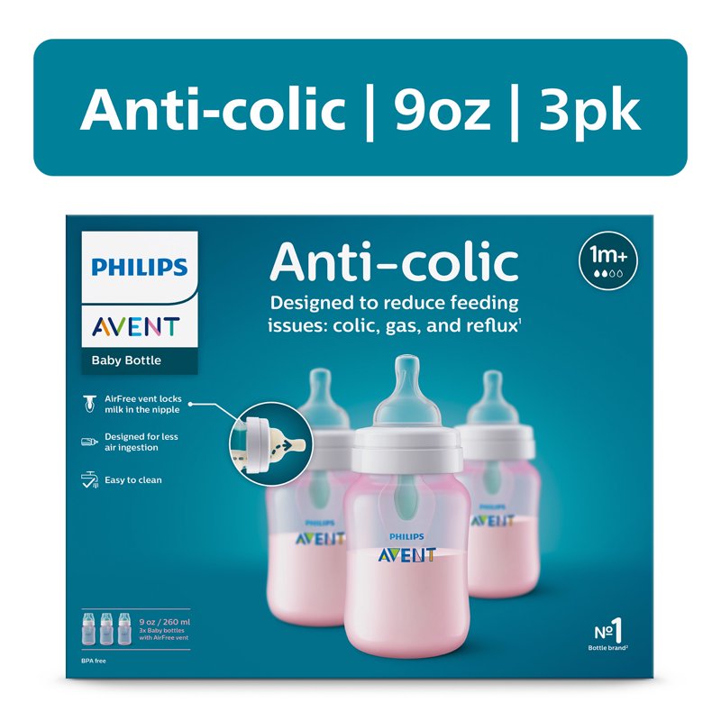 Philips Avent Anti-colic Bottle with AirFree Vent 9oz 3pk Pink SCY703/13