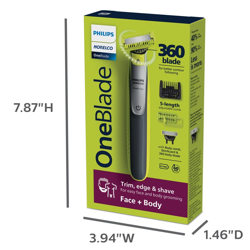 Philips Norelco Oneblade 360 Face + Body Hybrid Electric Trimmer For Men With 5-In-1 Hair Trimmer Kit QP2834/70
