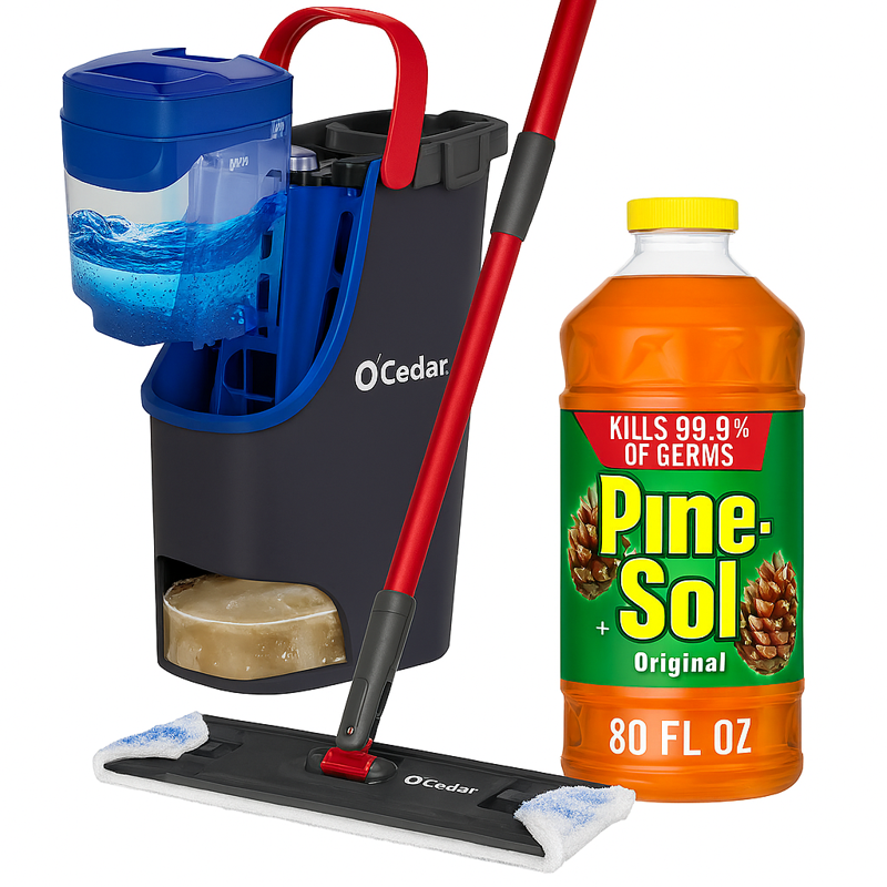 Pine-Sol Multi-Surface Cleaner Original Pine and O-Cedar H2PRO Flat Mop System