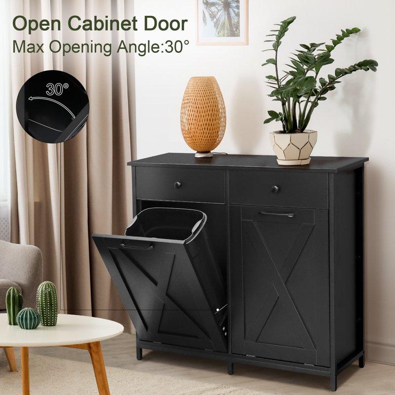 Pirecart 20 Gallon Double Tilt Out Trash Cabinet Wood Hidden Storage Cabinet Recycling Cabinet With 2 Drawers Black
