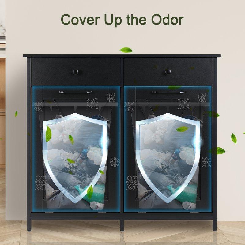 Pirecart 20 Gallon Double Tilt Out Trash Cabinet Wood Hidden Storage Cabinet Recycling Cabinet With 2 Drawers Black