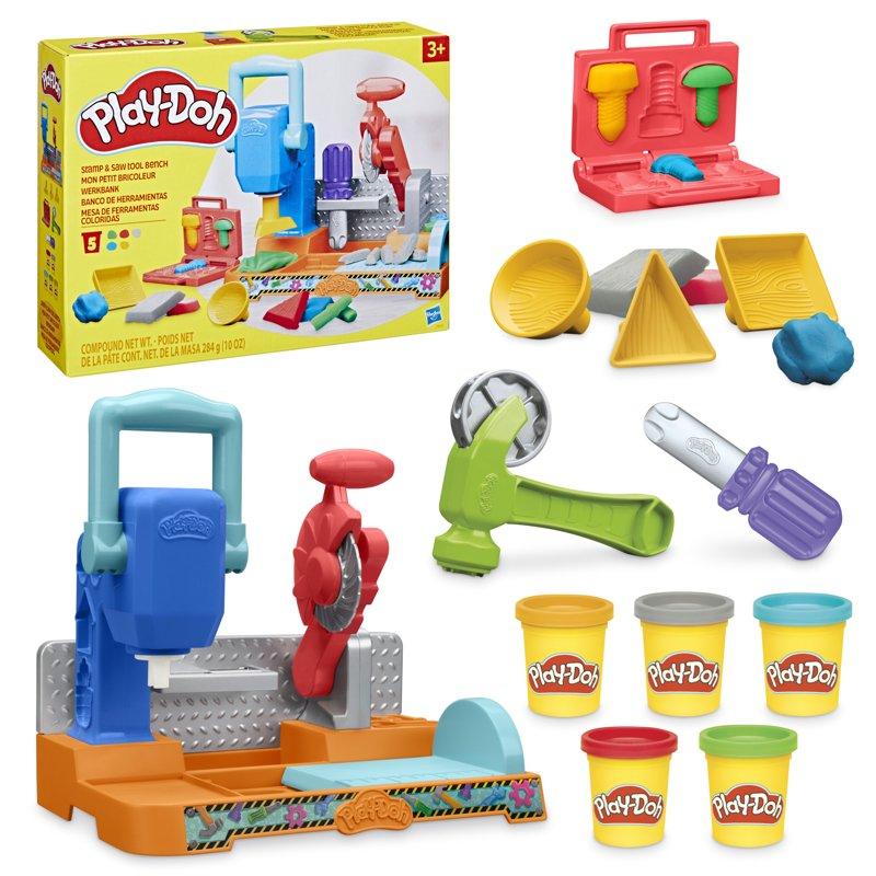 Play-Doh Stamp & Saw Tool Bench Playset Construction Toys for Ages 3+ Kids Arts & Crafts