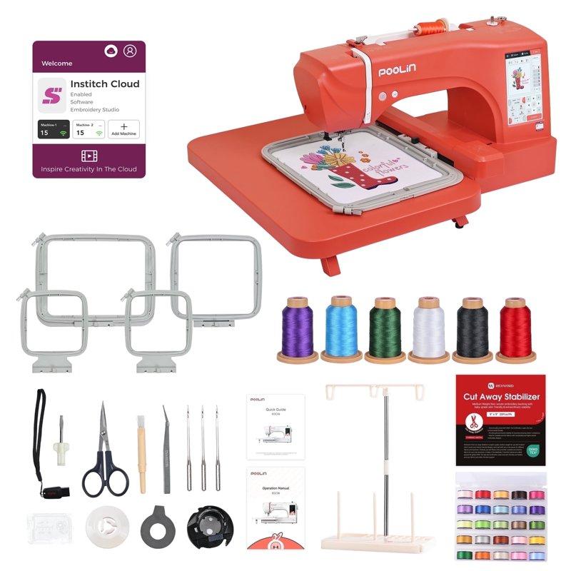 Poolin EOC06RE Embroidery Machine 7.9x11" Large Area 7" Touch Screen Wifi Connectivity with embroidery Kit - Christmas Special Edition