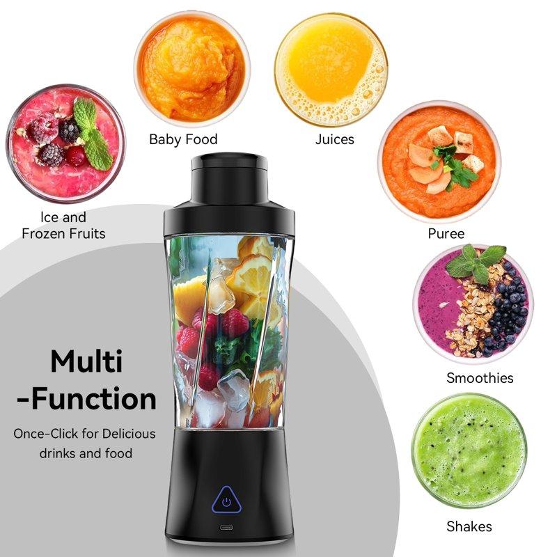 Portable Blender 6000mAh Portable Juicer With USB Rechargeable For Shakes And Smoothies BPA Free 24 Oz Juicer Cup With 6 Blades And Lid 360W Self Cleaning Personal Blender For Home/Office/Travel