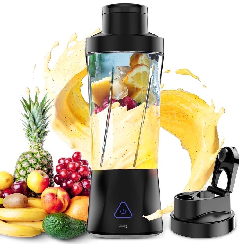Portable Blender 6000mAh Portable Juicer with USB Rechargeable for Shakes and Smoothies BPA Free 24 oz Juicer Cup with 6 Blades and Lid 360W Self Cleaning Personal Blender for Home/Office/Travel