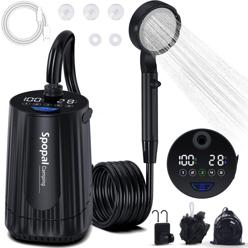 Portable Camping Shower - 10000mAh Rechargeable 5-Speed IPX8 Waterproof LED Display Camp Shower Pump- Perfect for Hiking Travel Cars & Pets