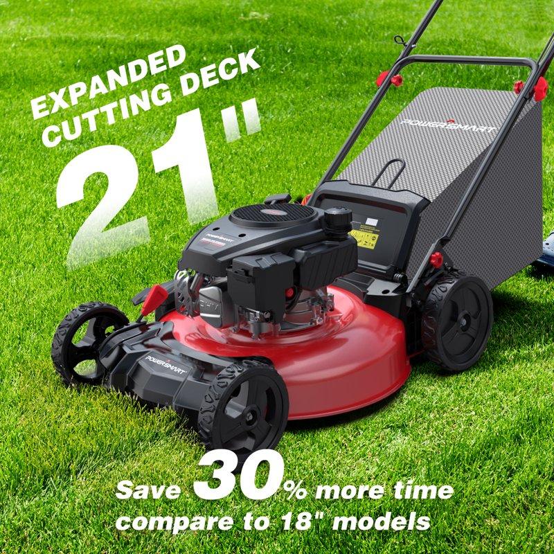 PowerSmart 21" 144cc Gas Push Lawn Mower With 6-Position Height Adjustment 3-in-1 Cutting