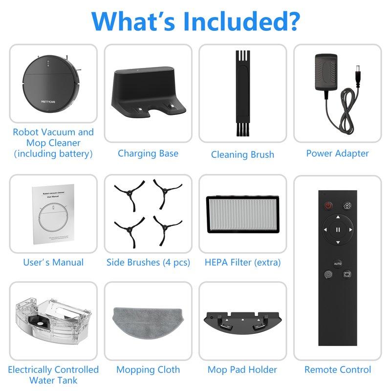 Prettycare C2 2 In 1 Robot Vacuum And Mop Combo Cleaner Black