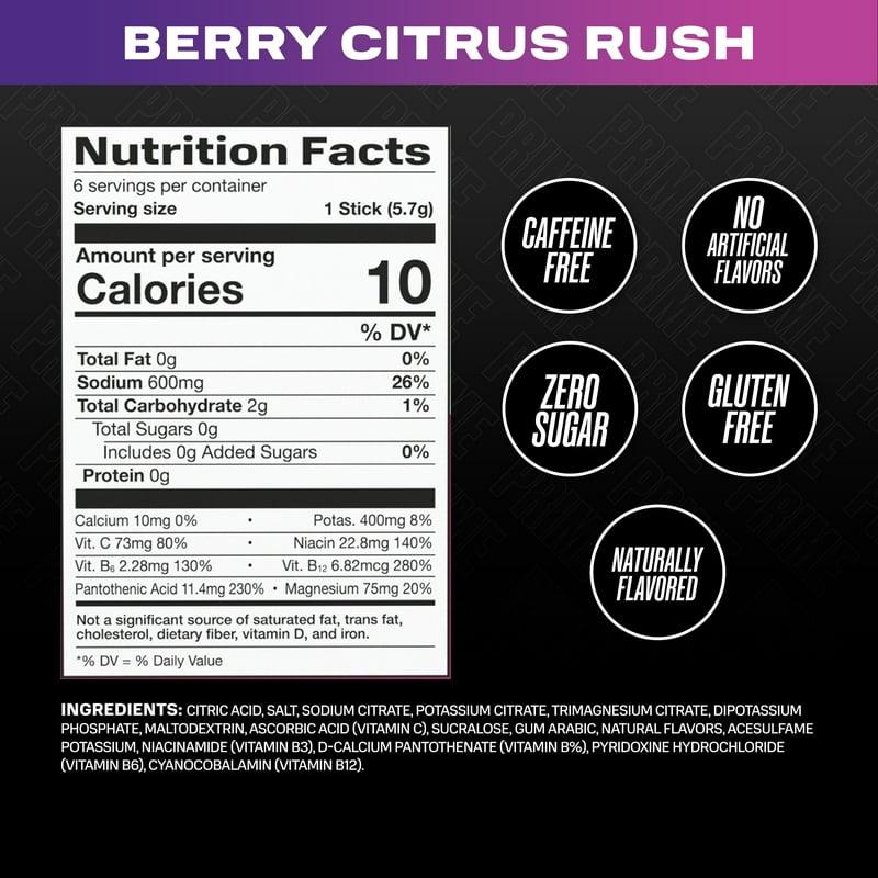 Prime Rapid Rehydration Sticks Berry Citrus Rush 6ct