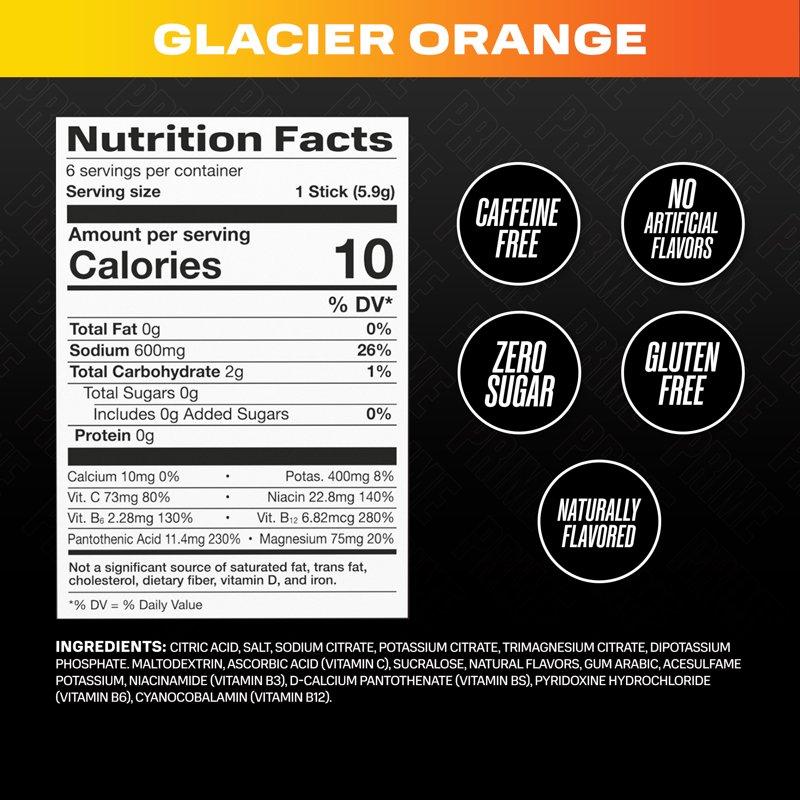 Prime Rapid Rehydration Sticks Glacier Orange 6ct