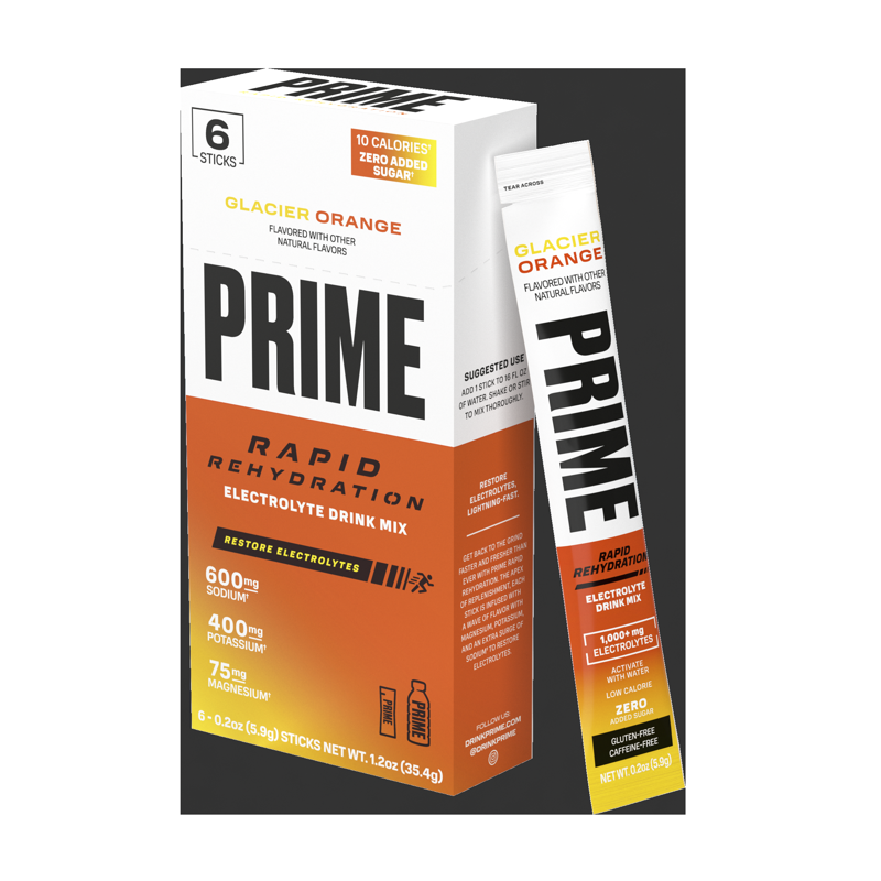 Prime Rapid Rehydration Sticks Glacier Orange 6ct