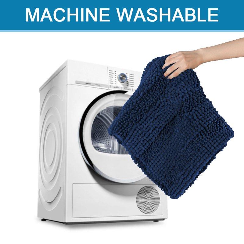 PrimeBeau Chenille Shaggy Rug Collection Contemporary Solid Print Navy Microfiber Polyester Bath Rugs 20" X 32" Plus 17" X 24" Machine Washable 2 Count