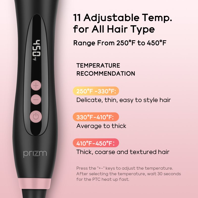Prizm 5 In 1 Curling Irons For Hair Professional Ceramic Hair Curling Wand With Clips(0.6" To 1.25") LED Display Instant Heat Up Rose Pink