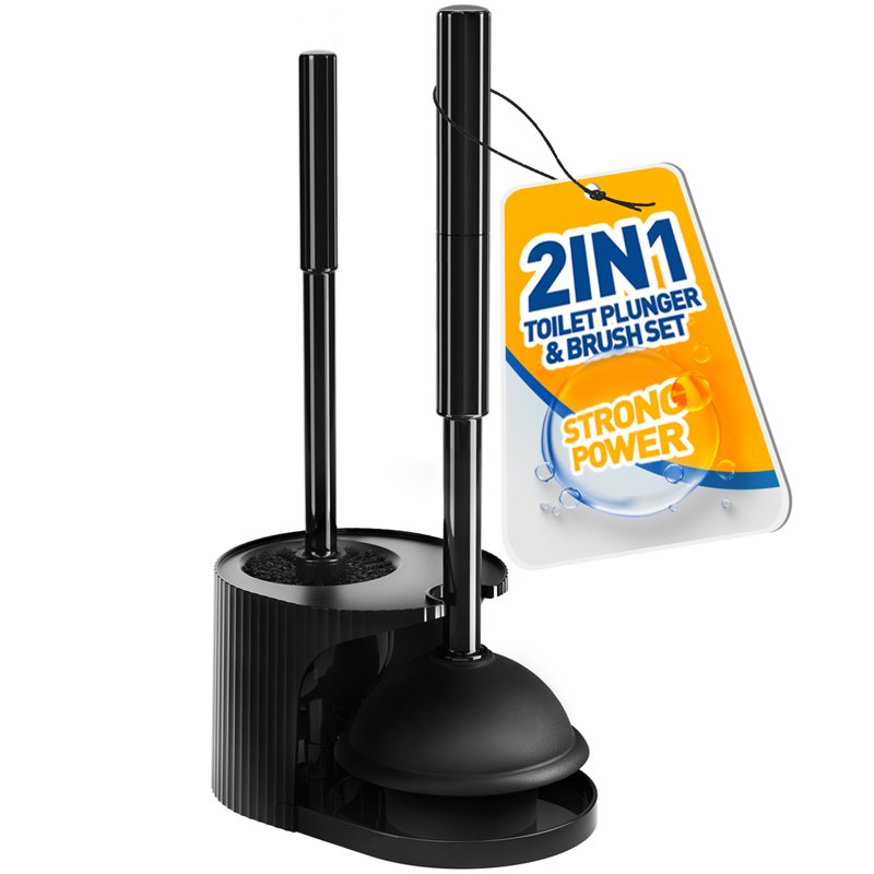 propuri 2 in 1 Toilet Plunger and Brush Set Extended Handle Plunger Bathroom Cleaning Tools Black