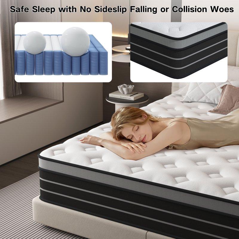 Queen Mattress 12 Inch Hybrid Innerspring Mattress For Pressure Relief Motion Isolation Medium Firm CertiPUR-US Certified