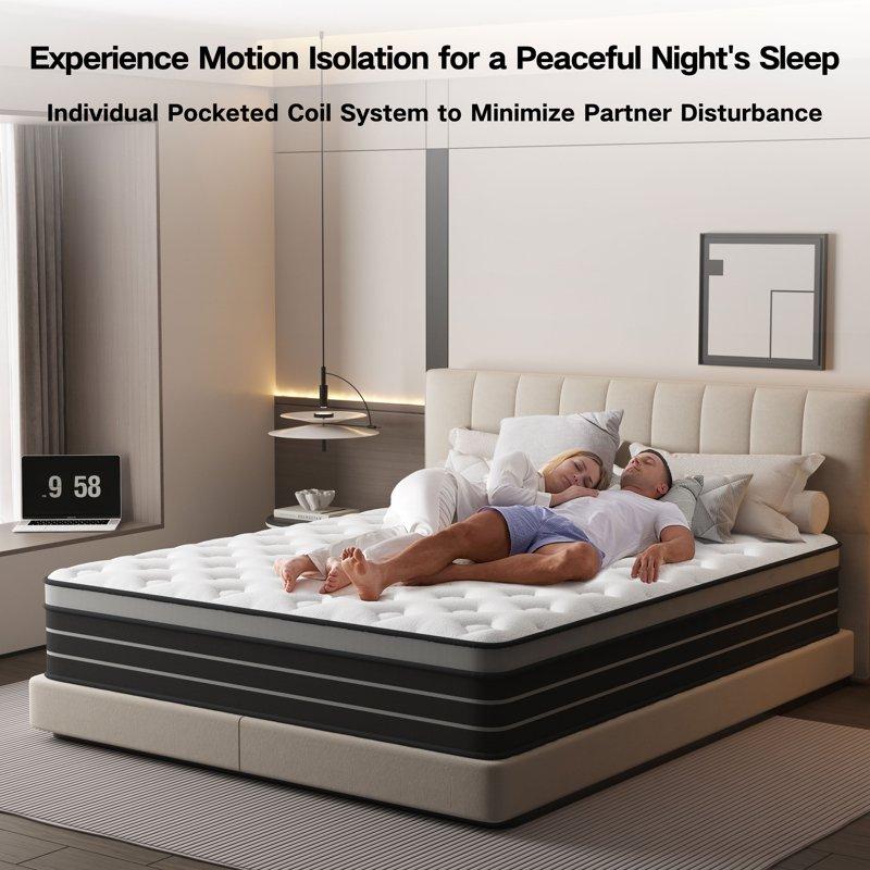 Queen Mattress 12 Inch Hybrid Innerspring Mattress For Pressure Relief Motion Isolation Medium Firm CertiPUR-US Certified