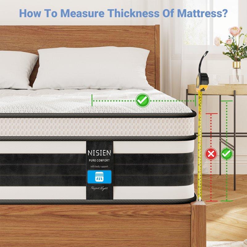 Queen Mattress Nisien 12 Inch Hybrid Mattress In A Box Gel Memory Foam Mattress Individually Wrapped Pocket Coils Innerspring Mattress Support & Pressure Relief Medium Firm Feel 60"*80"*12"
