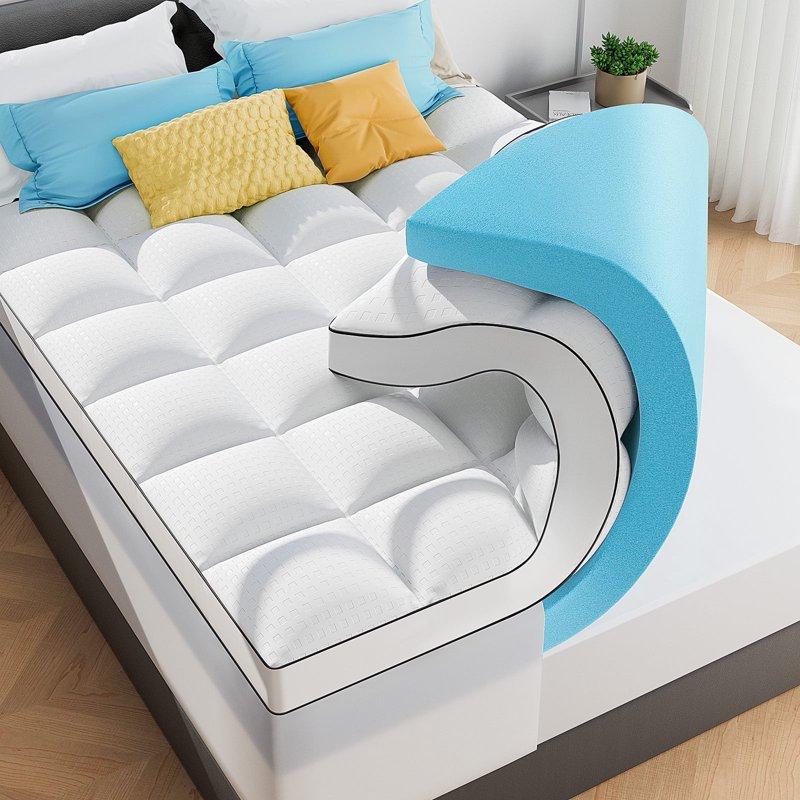 Queen Size Dual Layer 4 Inch Memory Foam Mattress Topper 2 Inch Gel Memory Foam and 2 Inch Cooling Pillow Top Mattress Pad Cover for Back Pain Medium Support