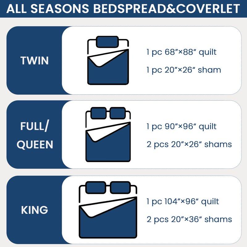Quilt Set Queen Size - Lightweight Quilts Summer Bedspreads For All Season 3 Piece (1 Quilt 2 Pillow Shams) - Dark Grey