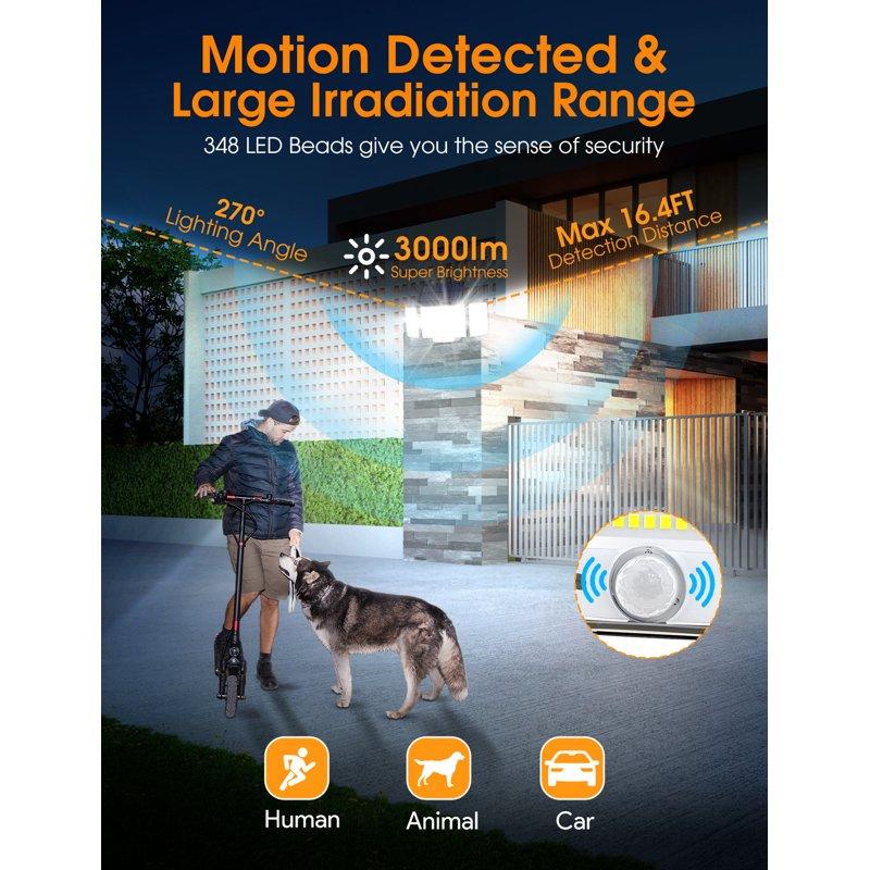 Qunler 348 LED 3000LM Solar Motion Sensor Flood Lights 2Pack