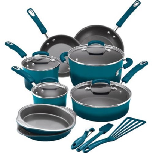 Rachael Ray 15-Piece Nonstick Pots and Pans Set/Cookware Set Marine Blue