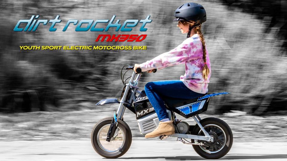 Razor Dirt Rocket MX350 - Black With Decals Up To 14 Mph 24V Electric Dirt Bike For Child 8+