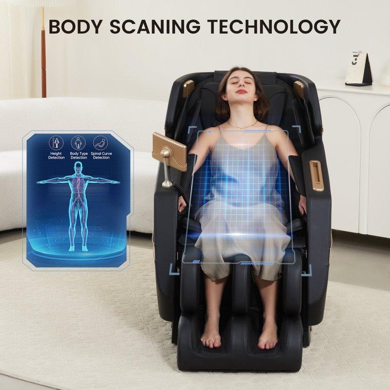 Real Relax 3D Massage Chair Full Body Zero Gravity Recliner With SL Track Yoga Stretching Foot Rollers Bluetooth Heating Black